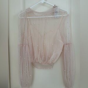 Windsor Sheer Blush Blouse with Pearl Details